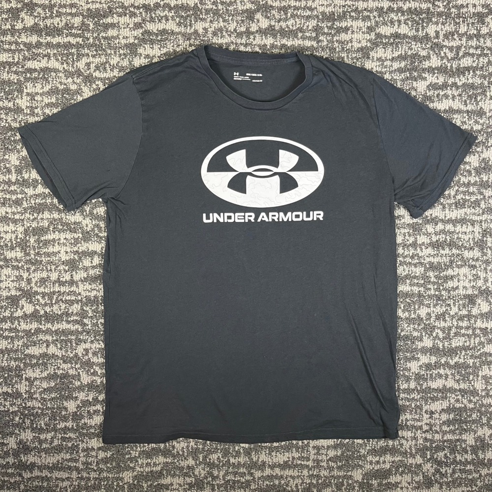 Under Armour T-Shirt Mens XXL Black HeatGear Graphic Logo Loose Fit Gym Tee